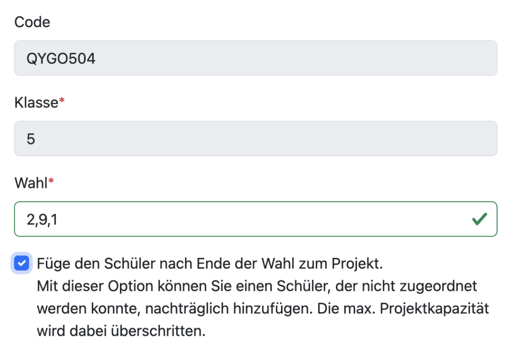 Wähler fix einem Projekt zuordnen